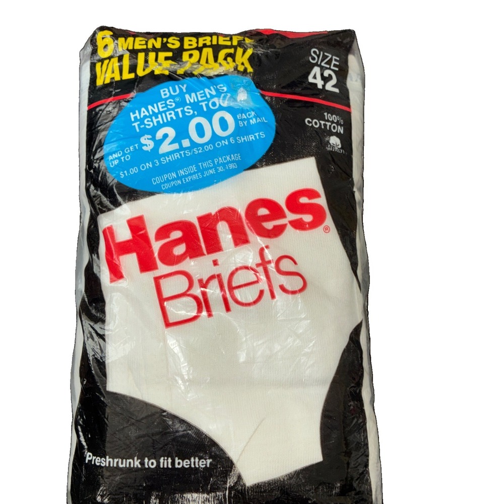Vintage 90's Hanes White Cotton Briefs Men's 42 (XL) Value Pack Made in USA NEW
